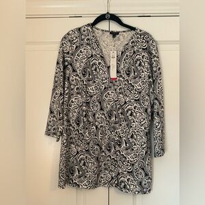 Talbots Plus Size Monochrome Paisley Blouse